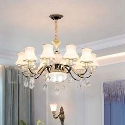 Retro Rustic Luxury Crystal -riippuvalaisin kattokruunu lasivarjostimella