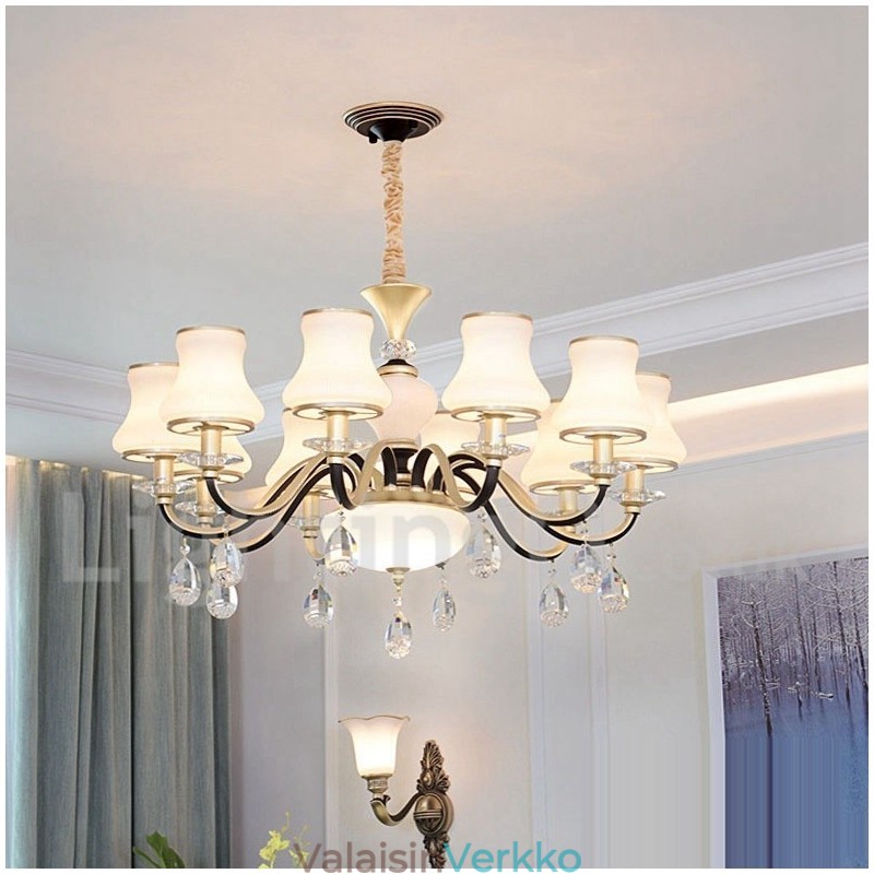 Retro Rustic Luxury Crystal -riippuvalaisin kattokruunu lasivarjostimella
