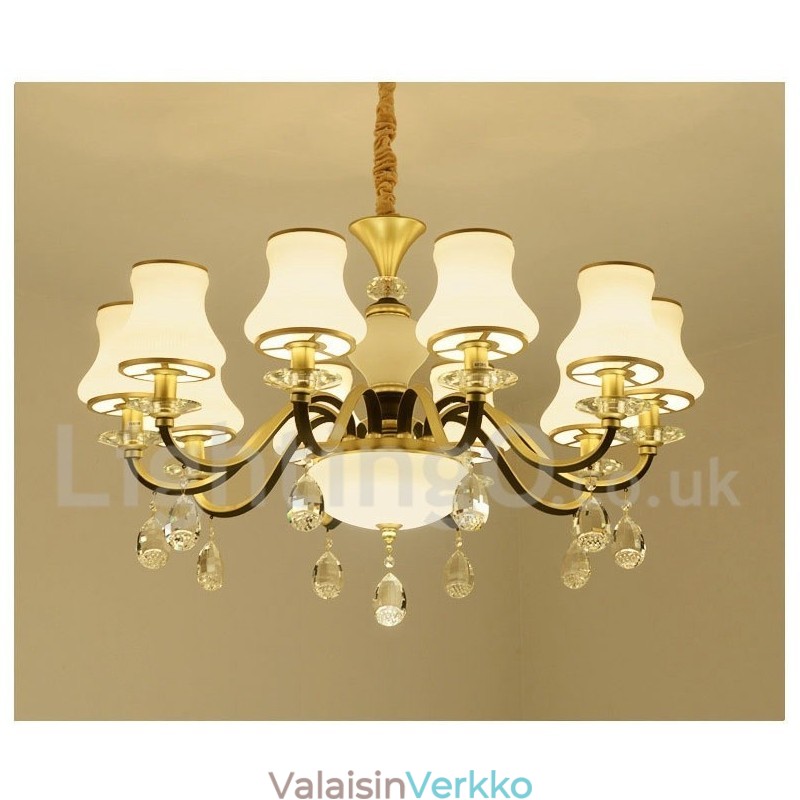Retro Rustic Luxury Crystal -riippuvalaisin kattokruunu lasivarjostimella