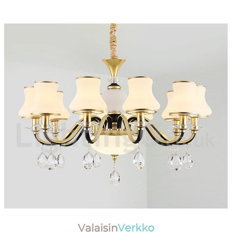 Retro Rustic Luxury Crystal -riippuvalaisin kattokruunu lasivarjostimella
