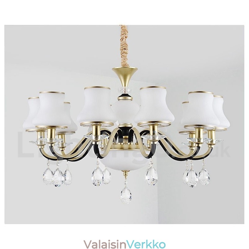Retro Rustic Luxury Crystal -riippuvalaisin kattokruunu lasivarjostimella