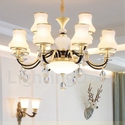 12 Vaalea Retro Rustic Luxury Crystal -riippuvalaisinkruunu lasivarjostimella