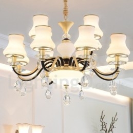 12 Vaalea Retro Rustic Luxury Crystal -riippuvalaisinkruunu lasivarjostimella