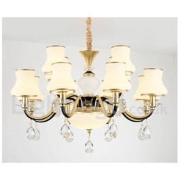 12 Vaalea Retro Rustic Luxury Crystal -riippuvalaisinkruunu lasivarjostimella