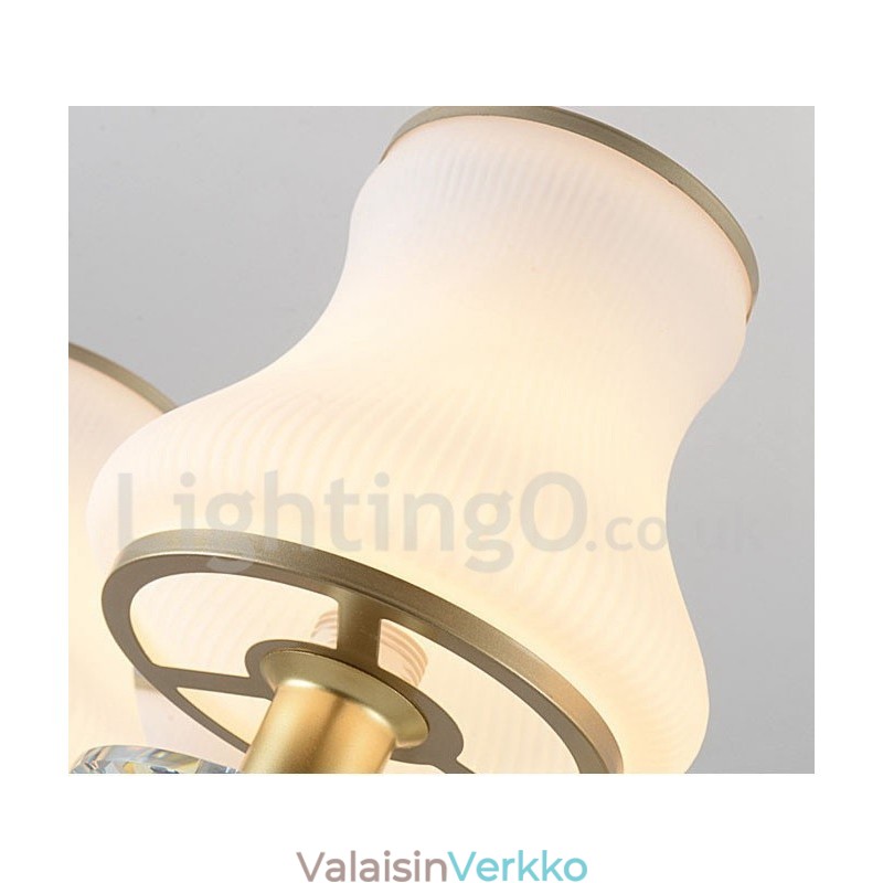 12 Vaalea Retro Rustic Luxury Crystal -riippuvalaisinkruunu lasivarjostimella