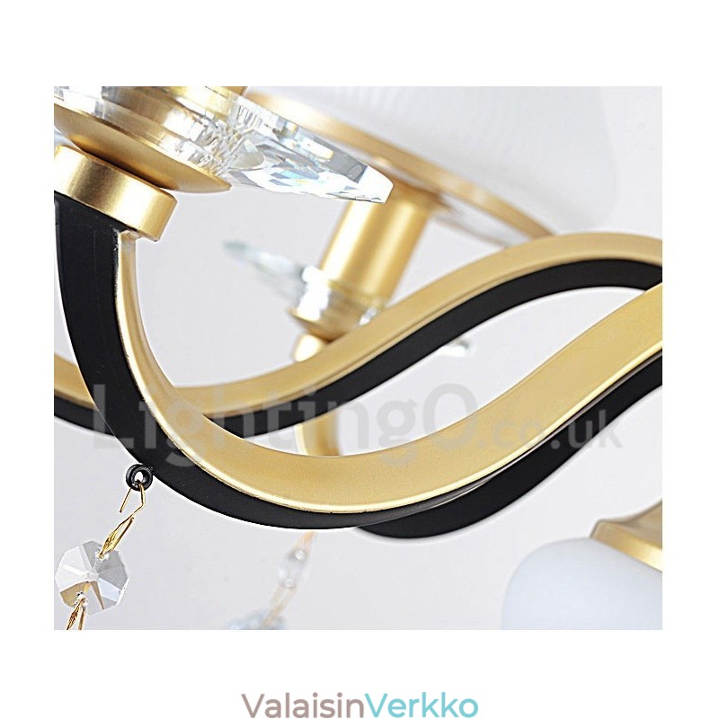 12 Vaalea Retro Rustic Luxury Crystal -riippuvalaisinkruunu lasivarjostimella