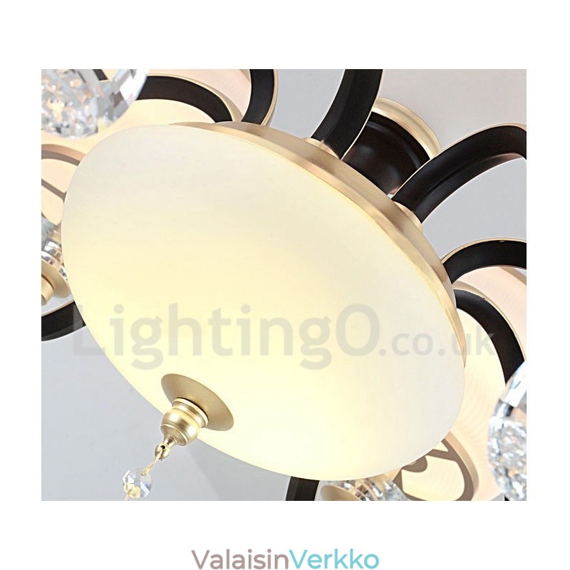 12 Vaalea Retro Rustic Luxury Crystal -riippuvalaisinkruunu lasivarjostimella