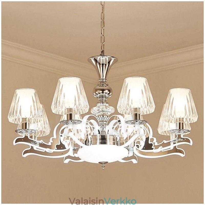 Retro Rustic Luxury Crystal -riippuvalaisin kattokruunu lasivarjostimella