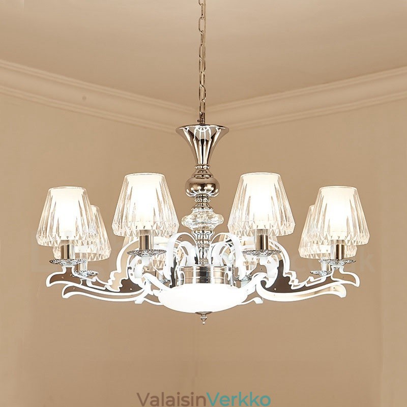 Retro Rustic Luxury Crystal -riippuvalaisin kattokruunu lasivarjostimella