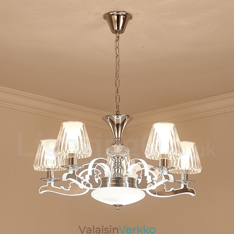 Retro Rustic Luxury Crystal -riippuvalaisin kattokruunu lasivarjostimella