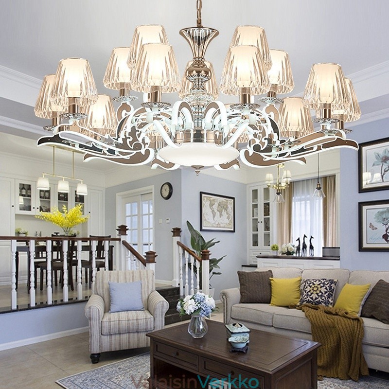 Retro Rustic Luxury Crystal -riippuvalaisin kattokruunu lasivarjostimella