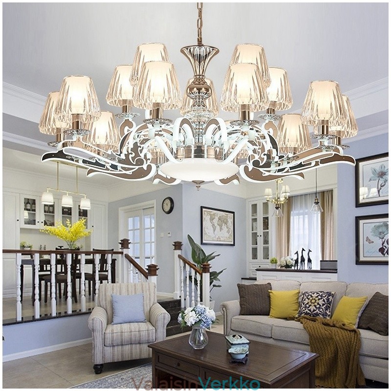 Retro Rustic Luxury Crystal -riippuvalaisin kattokruunu lasivarjostimella