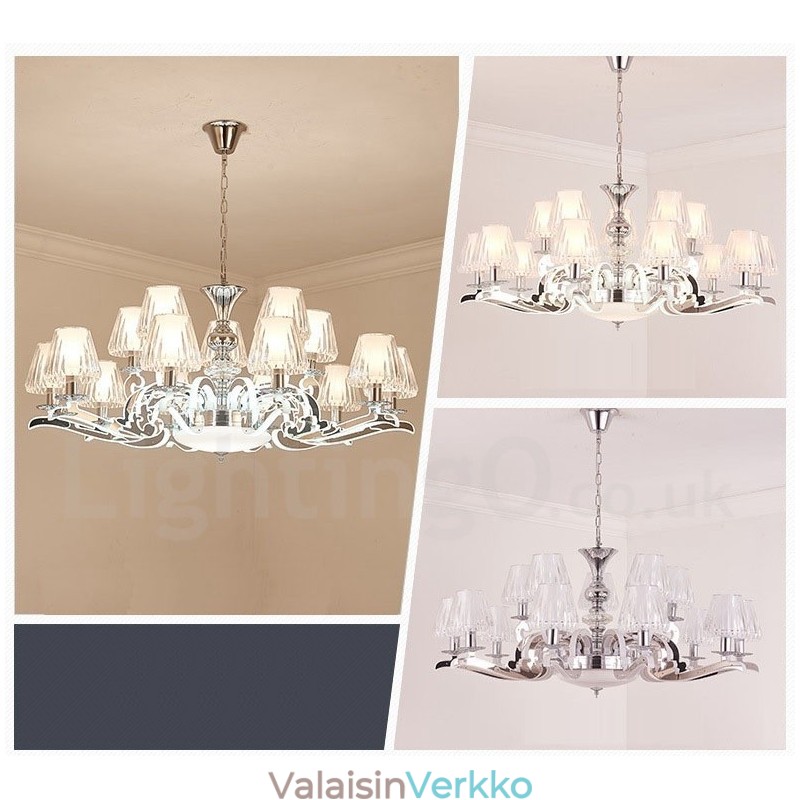 Retro Rustic Luxury Crystal -riippuvalaisin kattokruunu lasivarjostimella