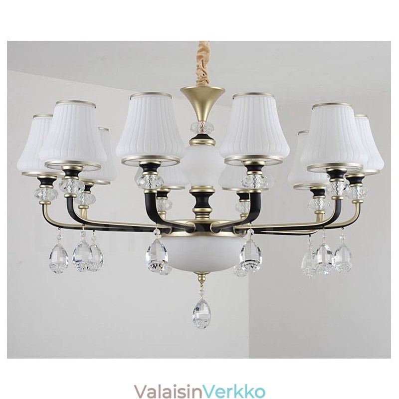 Moderni nykyaikainen retro-ylellinen kristalliriippuvalaisinkruunu lasivarjostimella