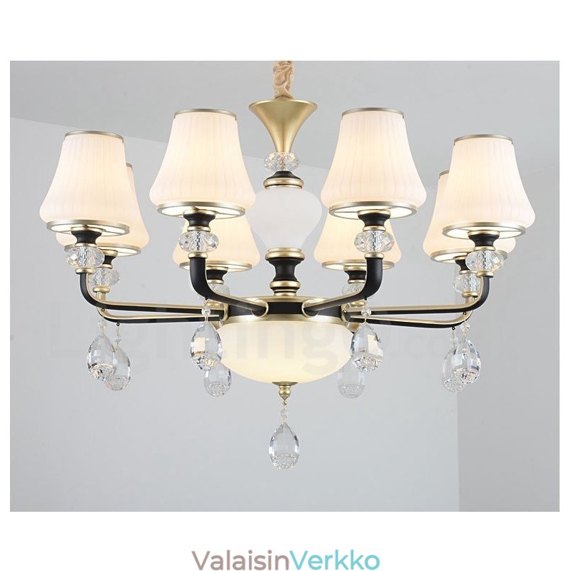 Moderni nykyaikainen retro-ylellinen kristalliriippuvalaisinkruunu lasivarjostimella