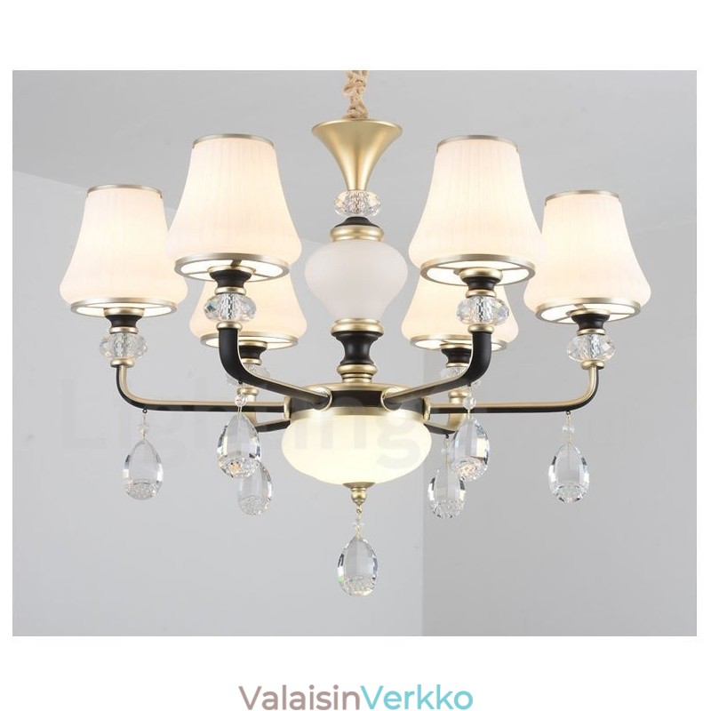Moderni nykyaikainen retro-ylellinen kristalliriippuvalaisinkruunu lasivarjostimella