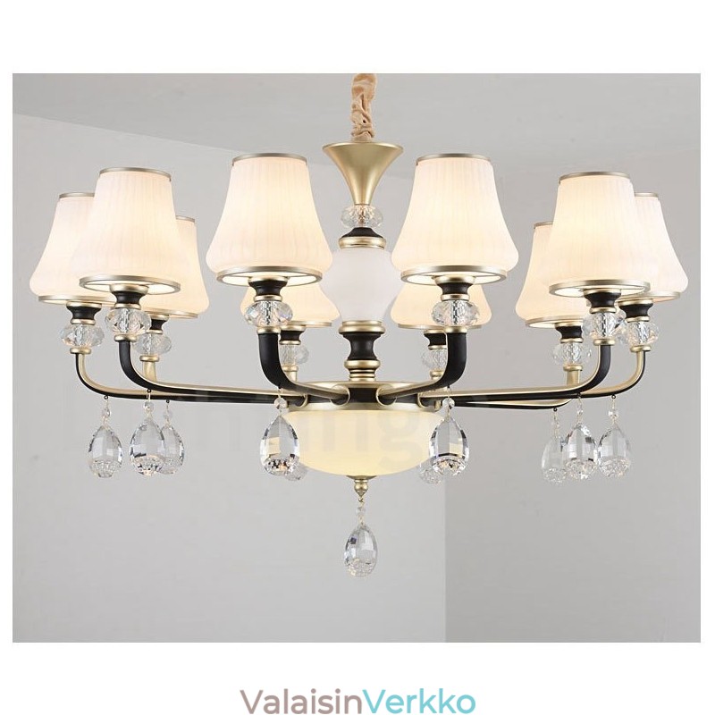 Moderni nykyaikainen retro-ylellinen kristalliriippuvalaisinkruunu lasivarjostimella