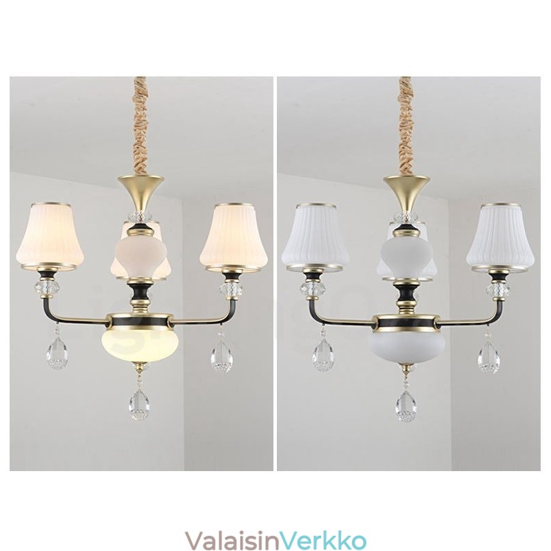 Moderni nykyaikainen retro-ylellinen kristalliriippuvalaisinkruunu lasivarjostimella