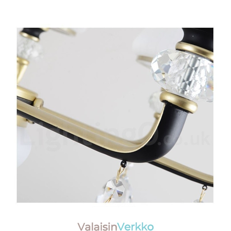 Moderni nykyaikainen retro-ylellinen kristalliriippuvalaisinkruunu lasivarjostimella