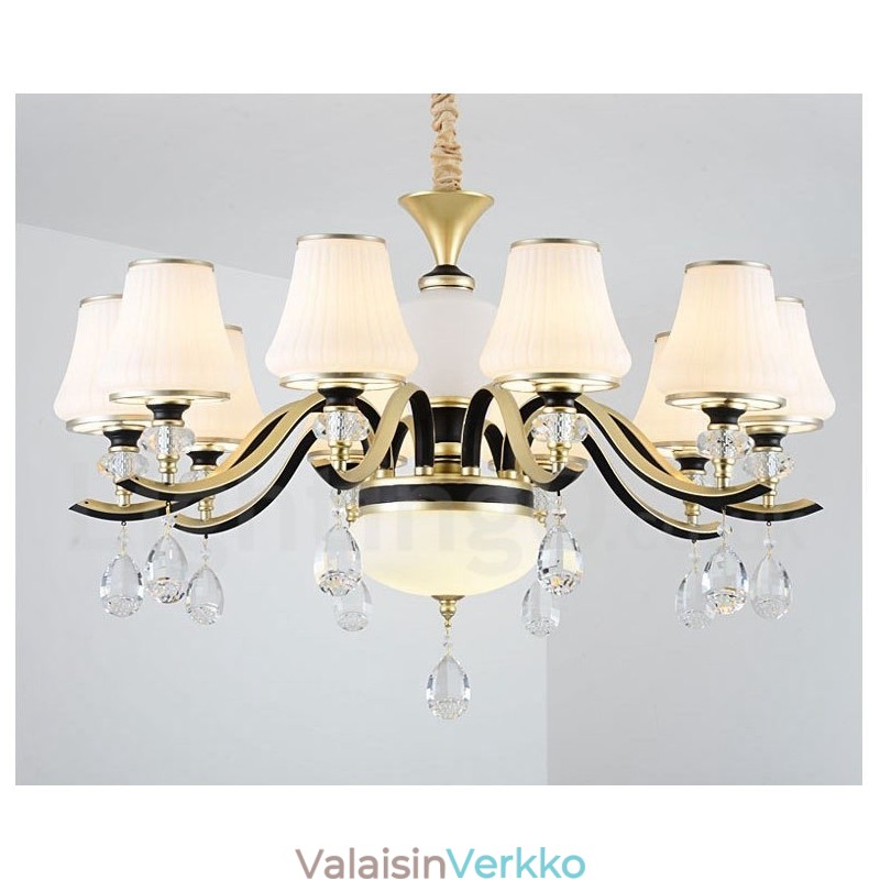Moderni nykyaikainen retro-ylellinen kristalliriippuvalaisinkruunu lasivarjostimella
