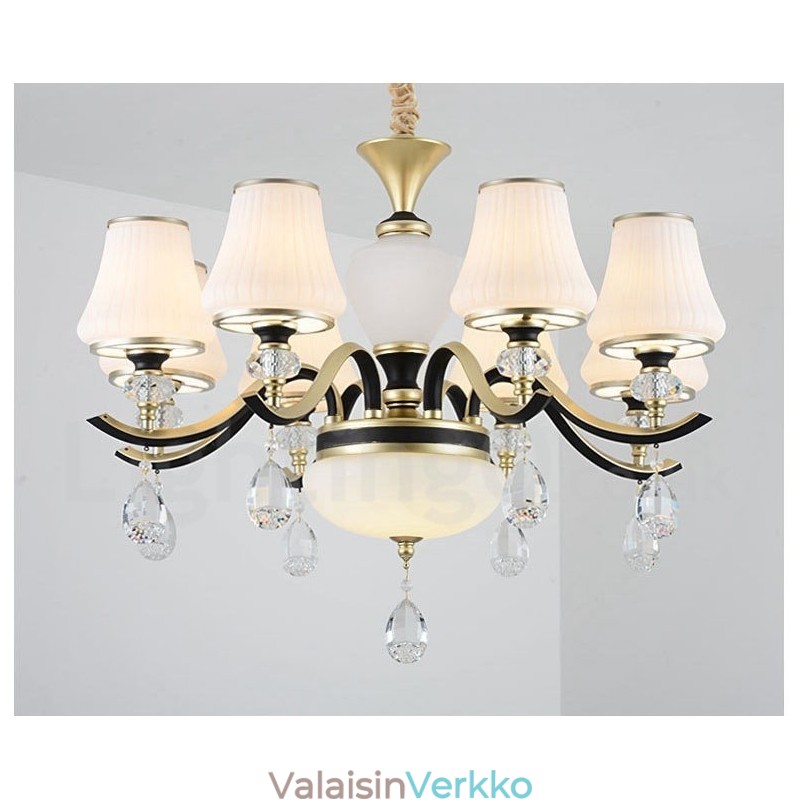 Moderni nykyaikainen retro-ylellinen kristalliriippuvalaisinkruunu lasivarjostimella