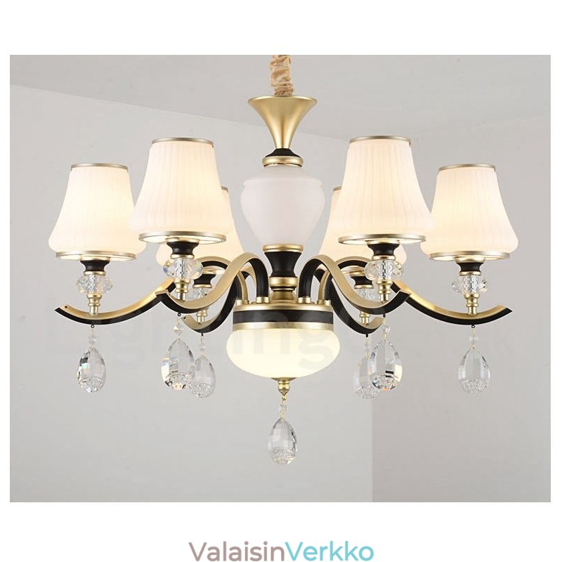 Moderni nykyaikainen retro-ylellinen kristalliriippuvalaisinkruunu lasivarjostimella