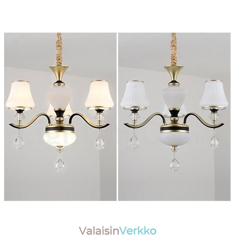Moderni nykyaikainen retro-ylellinen kristalliriippuvalaisinkruunu lasivarjostimella