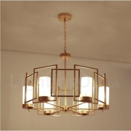 Moderni nykyaikainen 6 Light messinkiriippuvalaisin lasivarjostimella