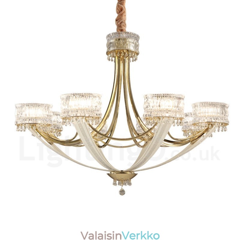 Moderni nykyaikainen 8 kevytteräksinen kattokruunu kristallivarjostimella