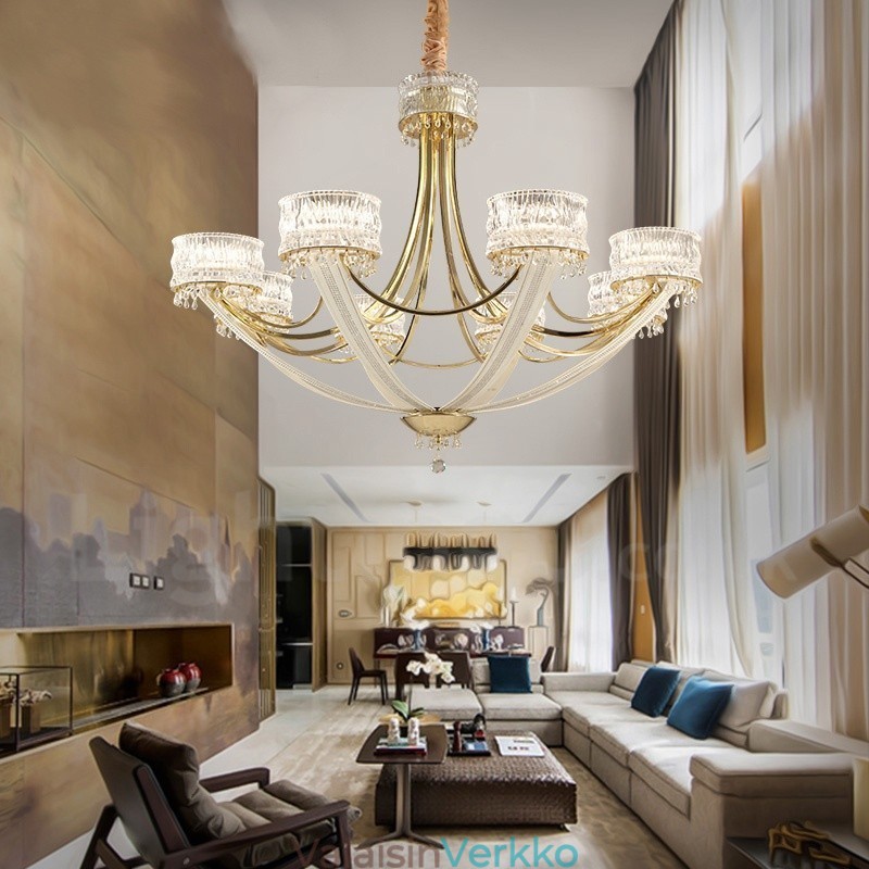 Moderni nykyaikainen 8 kevytteräksinen kattokruunu kristallivarjostimella