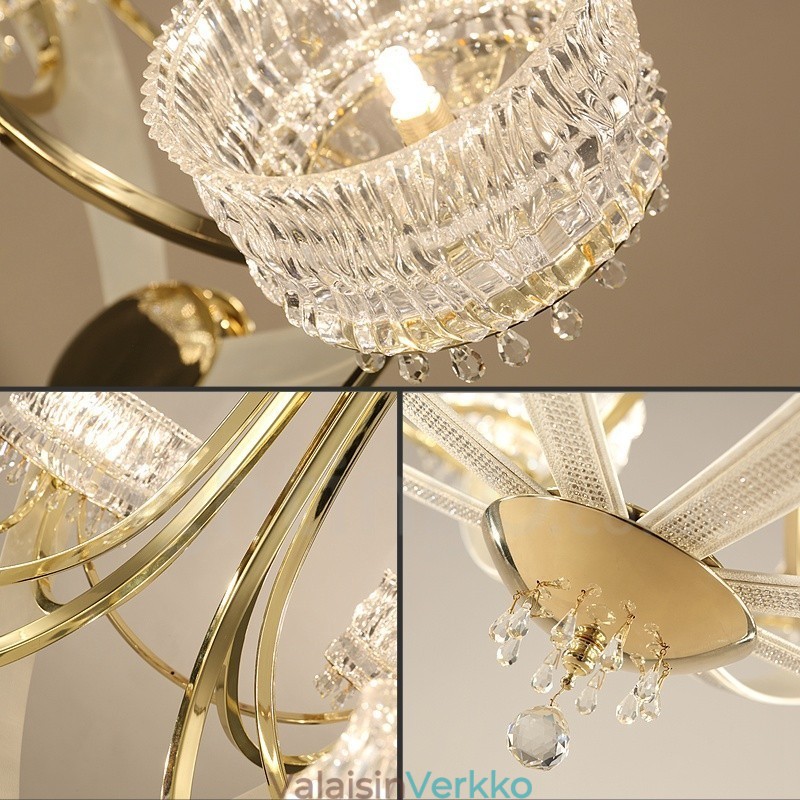 Moderni nykyaikainen 8 kevytteräksinen kattokruunu kristallivarjostimella