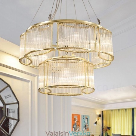 Moderni Contemporary 11 Light Steel -riippuvalaisin CrystalGlass-varjostimella Moderni Contemporary 11 Light Steel -riippuvalaisin CrystalGlass-varjostimella