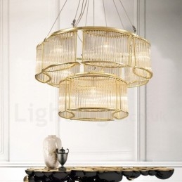 Moderni Contemporary 11 Light Steel -riippuvalaisin CrystalGlass-varjostimella