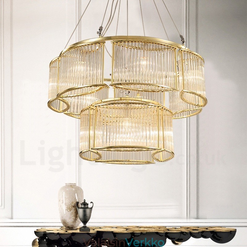 Moderni Contemporary 11 Light Steel -riippuvalaisin CrystalGlass-varjostimella