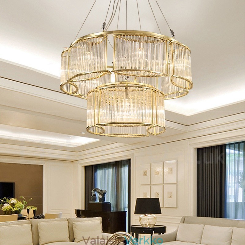 Moderni Contemporary 11 Light Steel -riippuvalaisin CrystalGlass-varjostimella