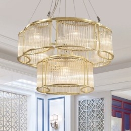 Moderni Contemporary 11 Light Steel -riippuvalaisin CrystalGlass-varjostimella