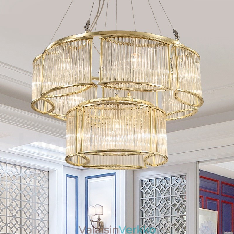 Moderni Contemporary 11 Light Steel -riippuvalaisin CrystalGlass-varjostimella