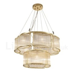 Moderni Contemporary 11 Light Steel -riippuvalaisin CrystalGlass-varjostimella