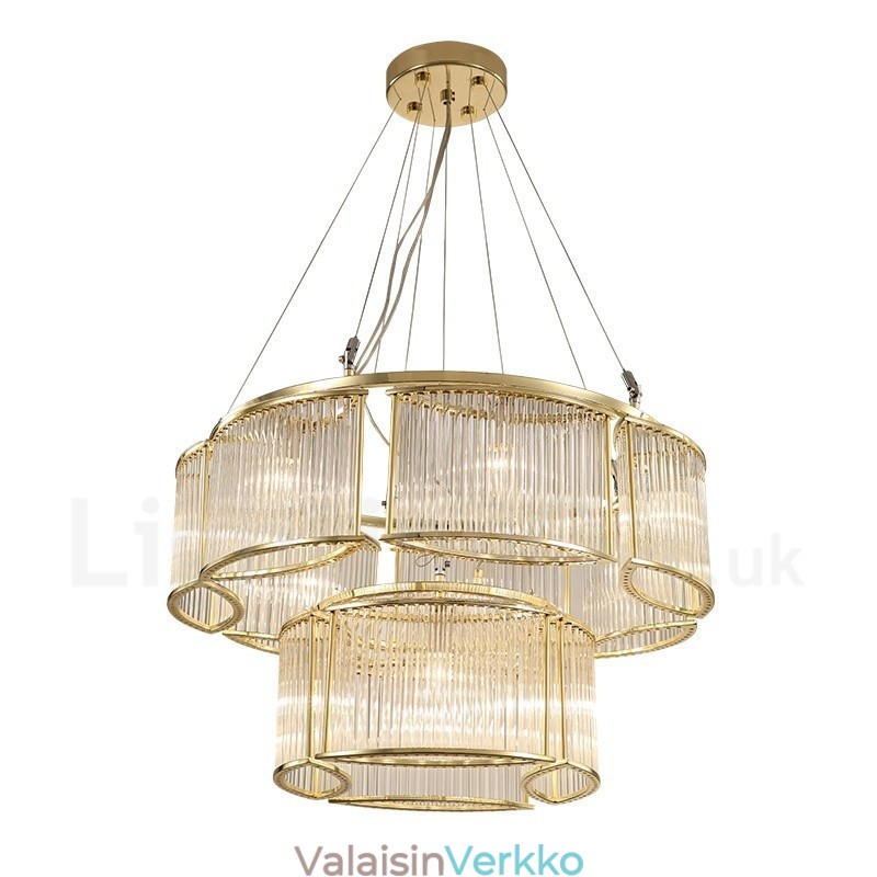 Moderni Contemporary 11 Light Steel -riippuvalaisin CrystalGlass-varjostimella