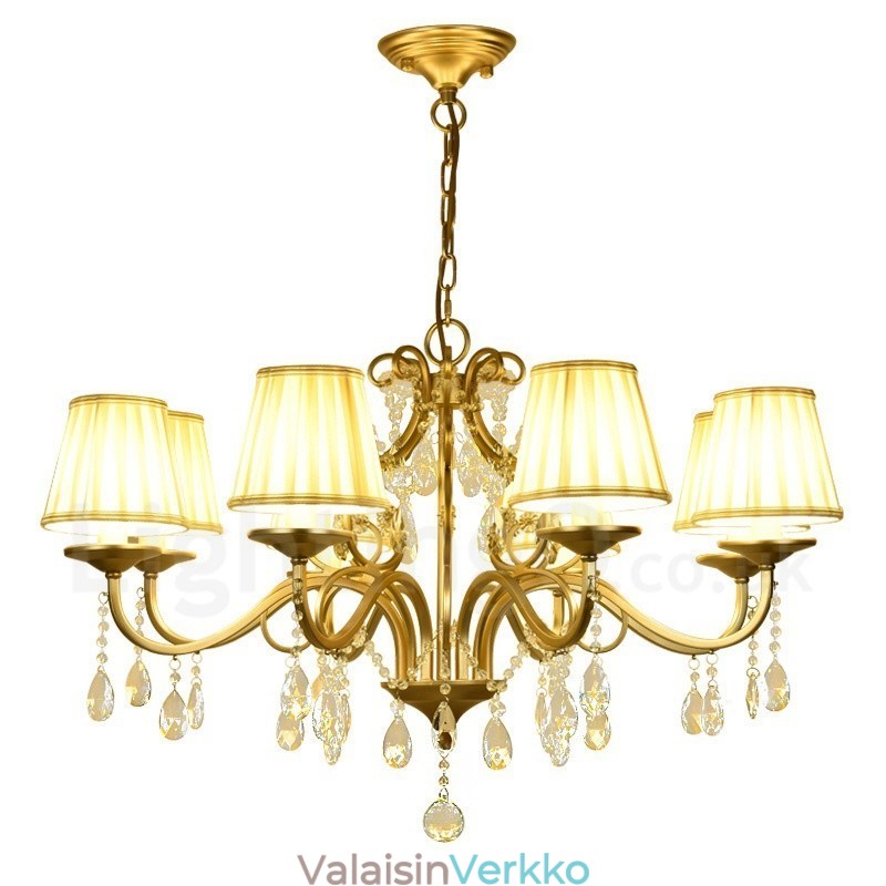 Rustic Lodge 8 Light Crystal Steel kattokruunu kangasvarjostimella