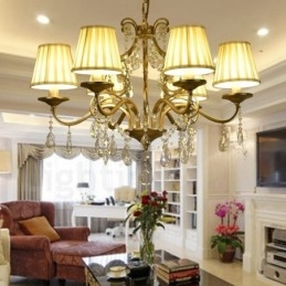 Rustic Lodge 8 Light Crystal Steel kattokruunu kangasvarjostimella