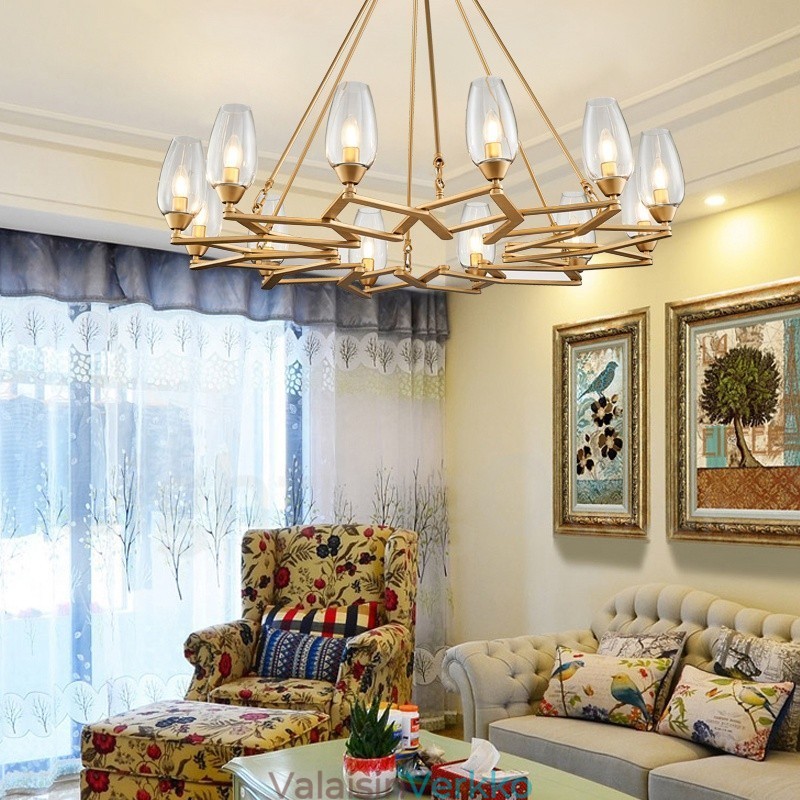 Moderni nykyaikainen 12 kevyttä terästä riippuvalaisin lasivarjostimella