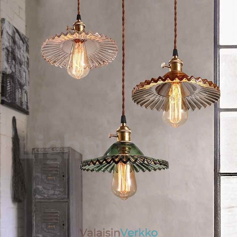 Rustic Lodge Retro 1 kevyt teräsriippuvalaisin lasivarjostimella