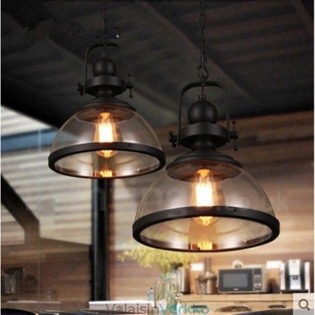 Retro 1 kevyt teräsriippuvalaisin lasivarjostimella