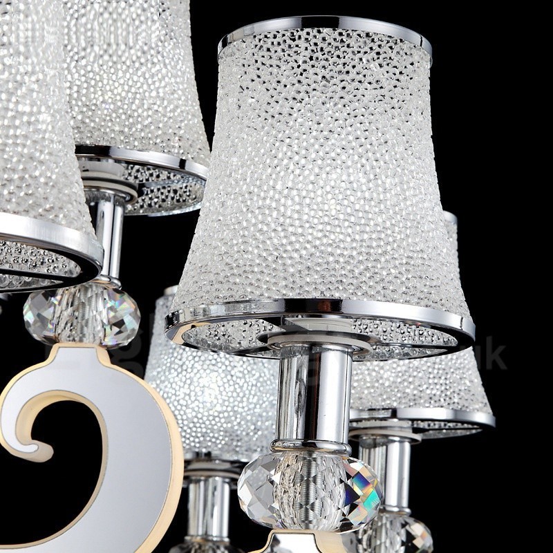 Himmennettävä moderni nykyaikainen 8 kevytteräksinen kattokruunu lasivarjostimella