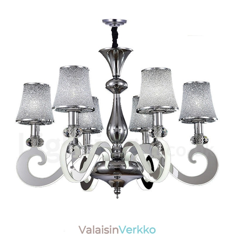 Himmennettävä moderni nykyaikainen 6 kevytteräksinen kattokruunu lasivarjostimella