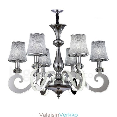 Himmennettävä moderni nykyaikainen 6 kevytteräksinen kattokruunu lasivarjostimella