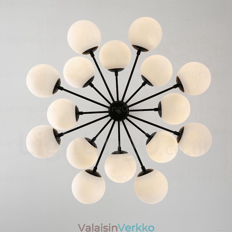 16 Vaalea pohjoismainen kattokruunu lasivarjostimella