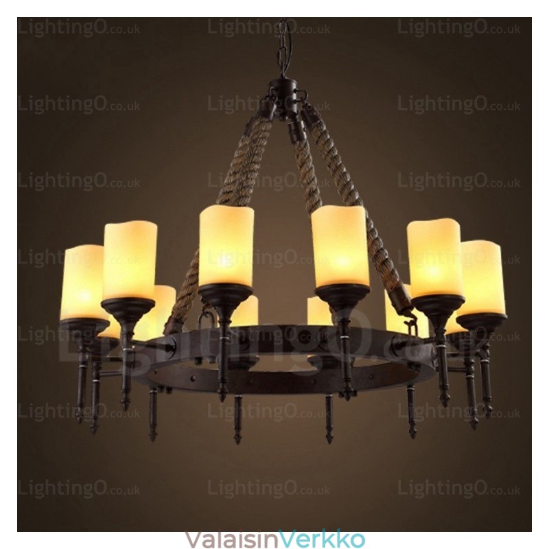 12 Light Country Rustic Vintage Retro riippuvalaisin lasivarjostimella