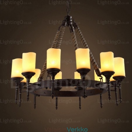 12 Light Country Rustic Vintage Retro riippuvalaisin lasivarjostimella 12 Light Country Rustic Vintage Retro riippuvalaisin lasivarjostimella
